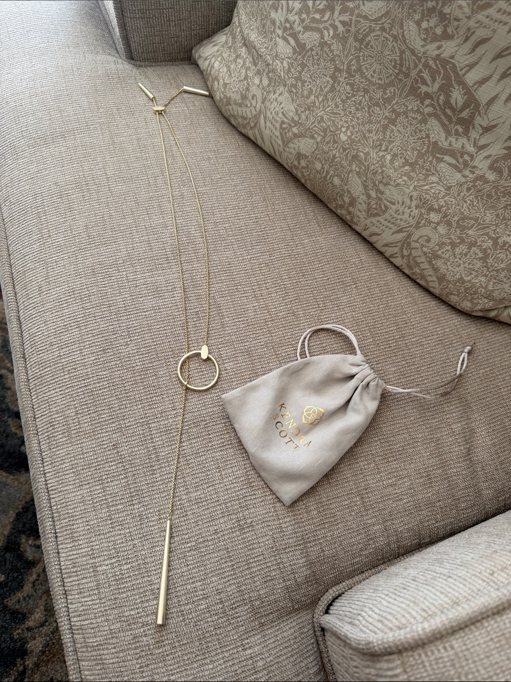 Kendra Scott Gold Lariat Necklace with Circle and Bar Pendants